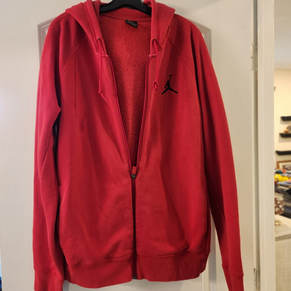 Air Jordan Red Full Zip Hoodie with Embroidered Jordan Logo
